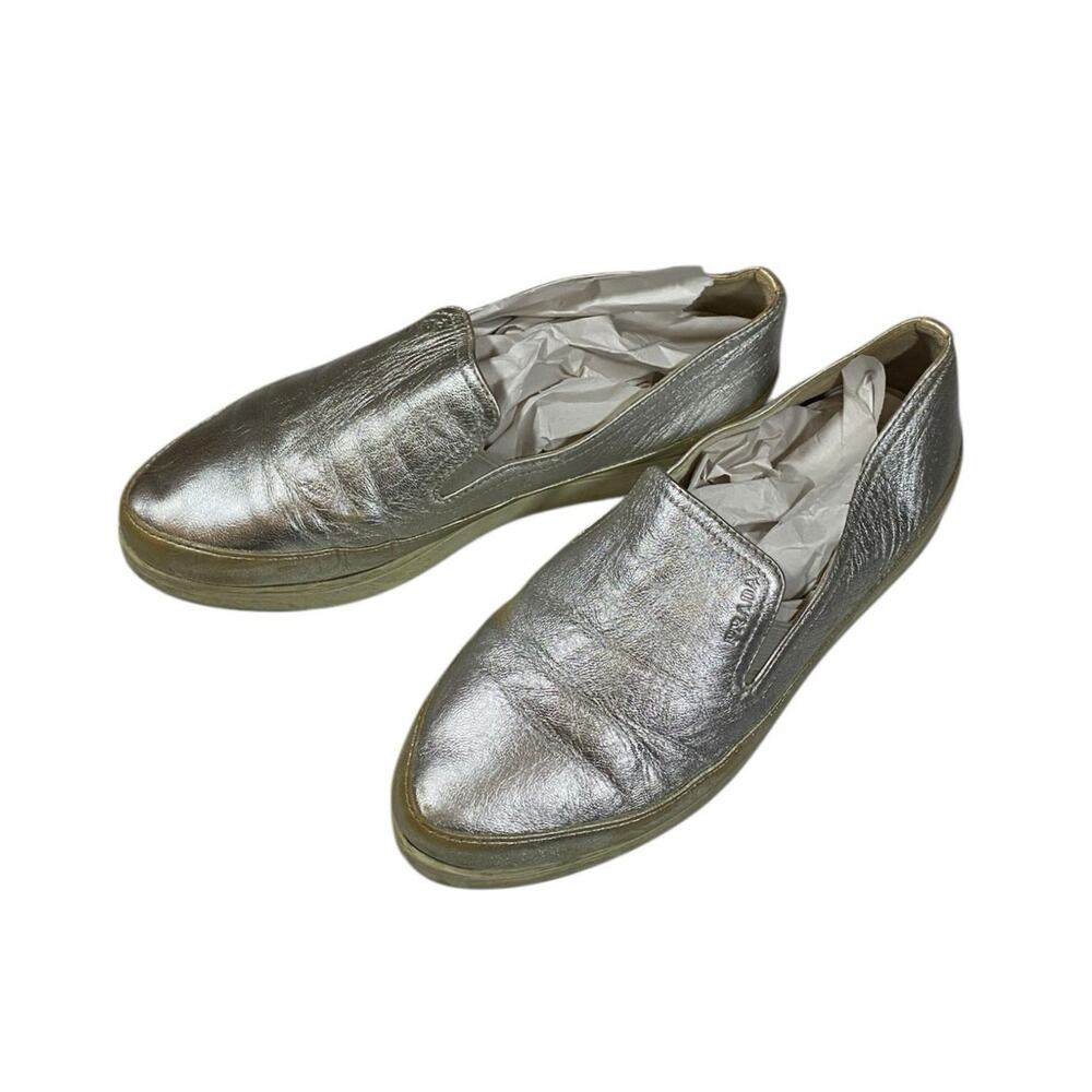 PRADA Disco Silver Leather Slip-on Skate Shoes - EU35/US5